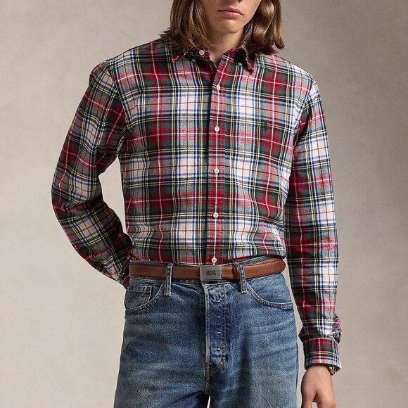 Polo Ralph Lauren Men's Long Sleeve Plaid Oxford Shirt Classic Fit White/Red
